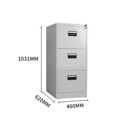 オフィスの貯蔵は3つの層ロックの大きい引出しの灰色のファイリング キャビネットに金属をかぶせる