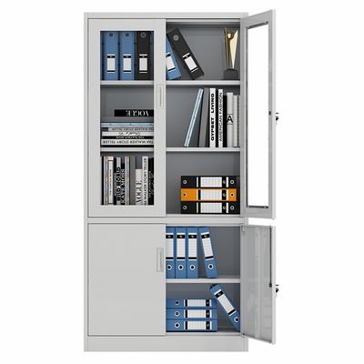 防水図書館2層のガラス ドアの金属の収納キャビネット