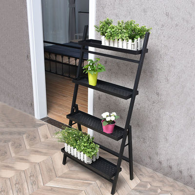 家に4つの層の下水管バスケットが付いている黒い鉄の花の棚の棚